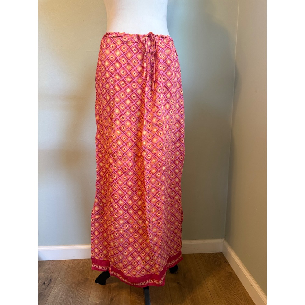 Angie Pink Orange boho whimsigoth y2k Rayon Maxi Skirt festival retro M resort